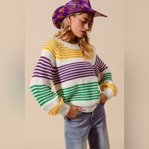 SO ME Mardi Gras Color Striped Raglan Sweater Top
